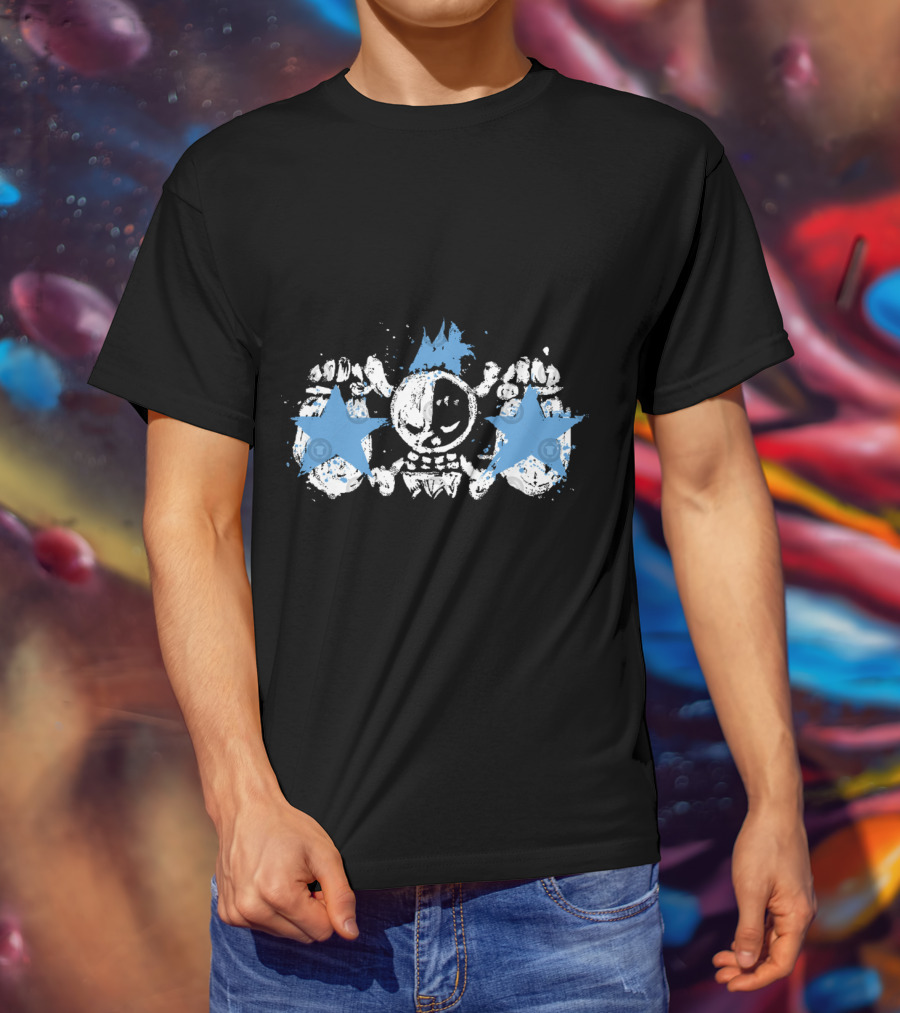Franky Jolly Roger Skull With Blue Stars And Crown T-Shirt