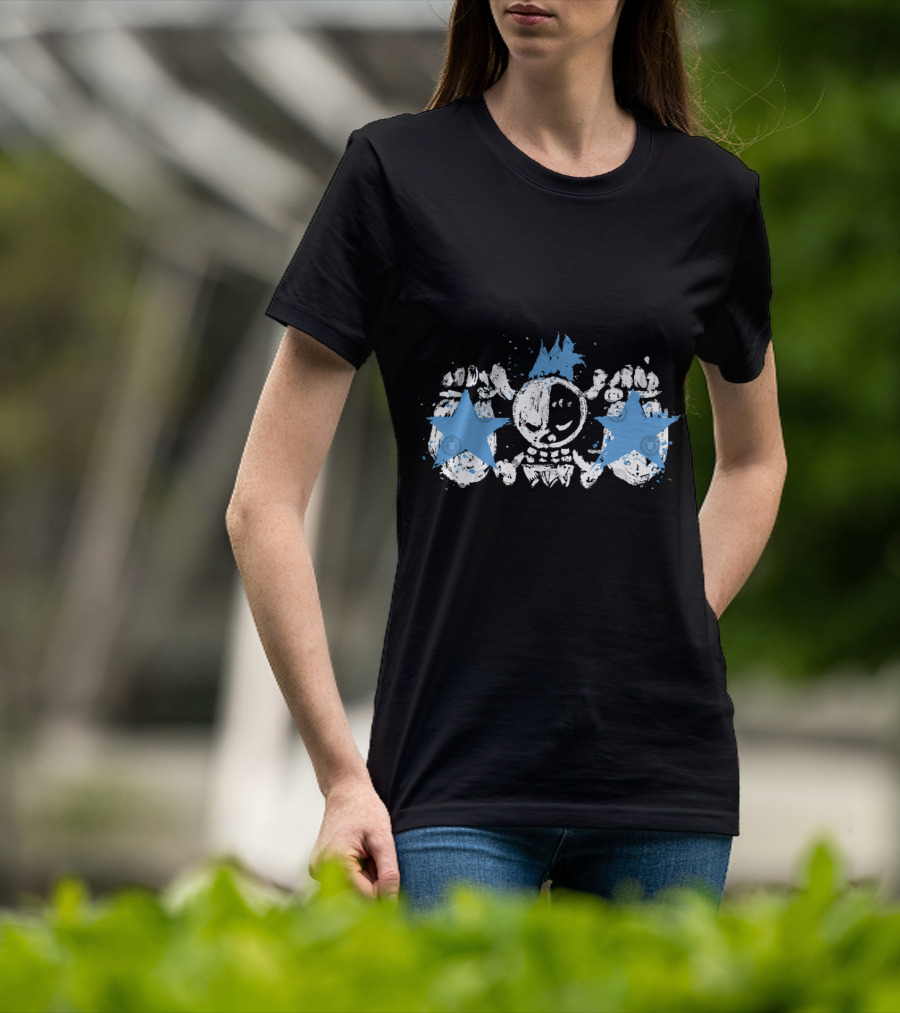 Franky Jolly Roger Skull With Blue Stars And Crown T-Shirt