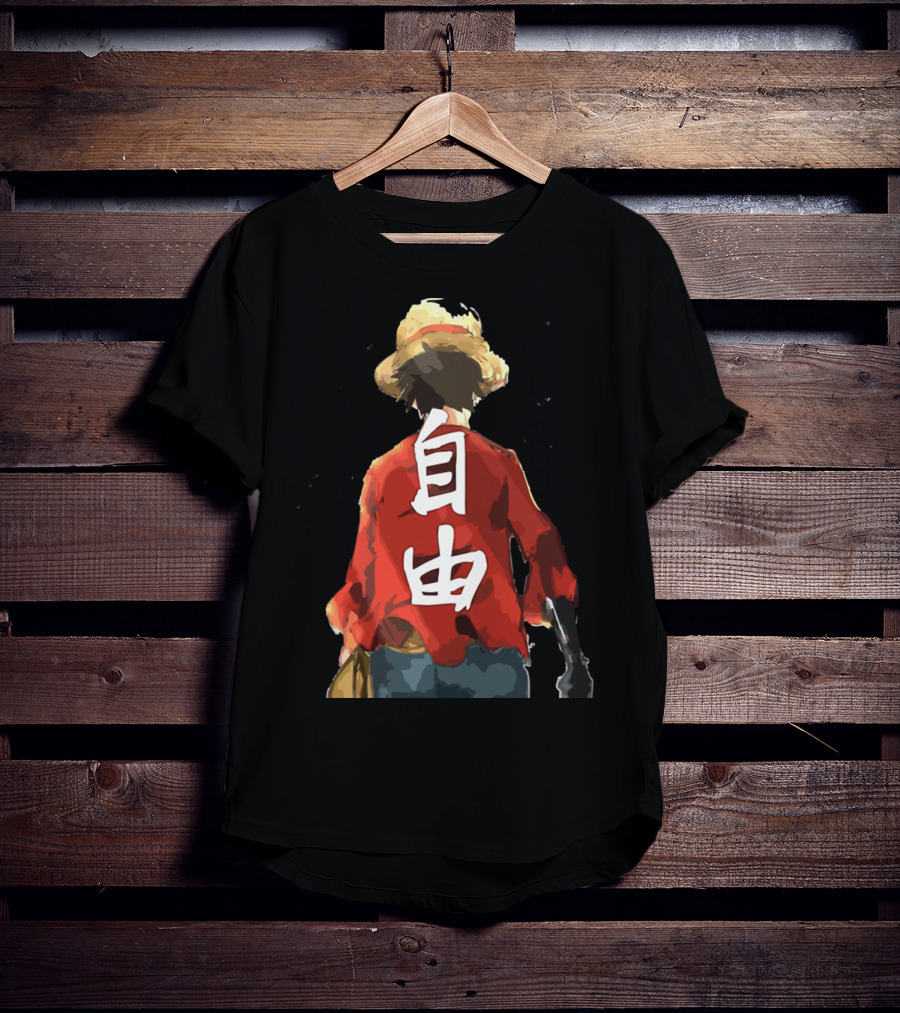 Luffy Back Freedom Kanji Straw Hat Red Shirt Iconic Anime Character T-Shirt