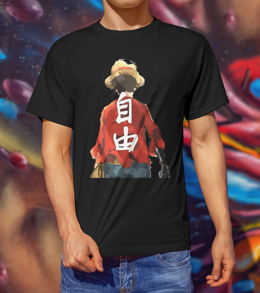 Luffy Back Freedom Kanji Straw Hat Red Shirt Iconic Anime Character T-Shirt