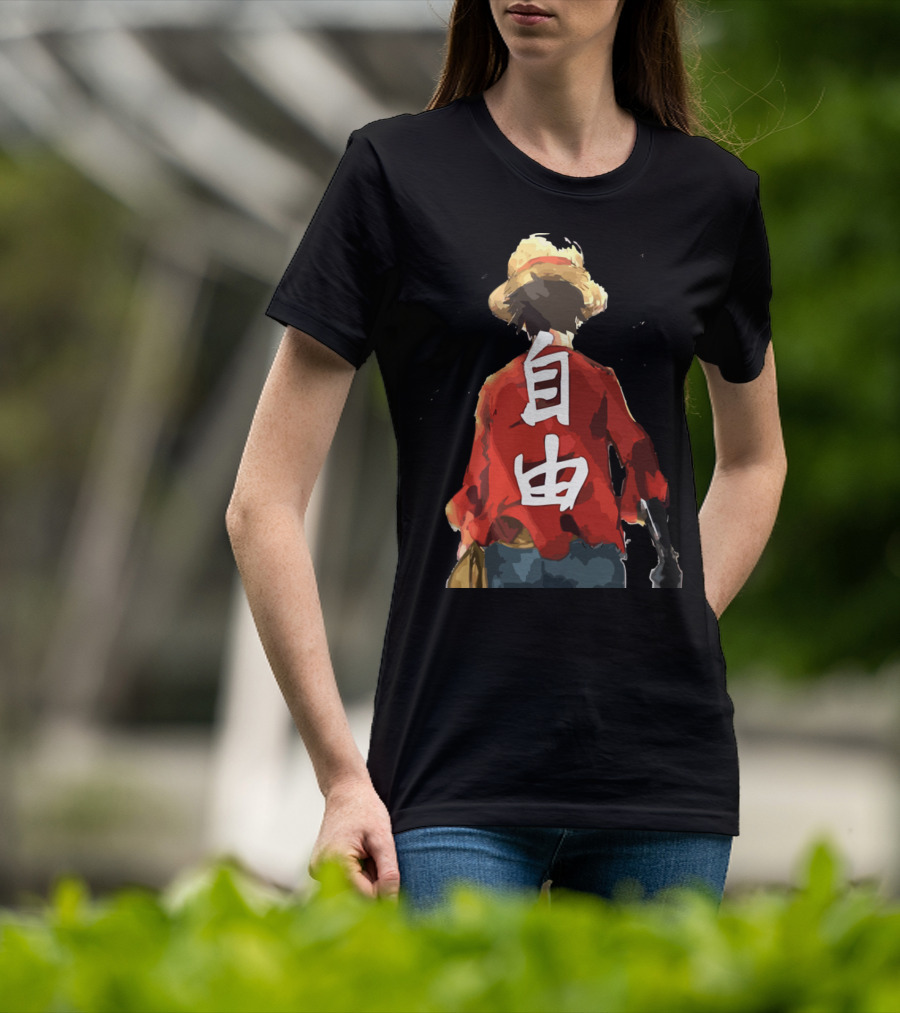 Luffy Back Freedom Kanji Straw Hat Red Shirt Iconic Anime Character T-Shirt