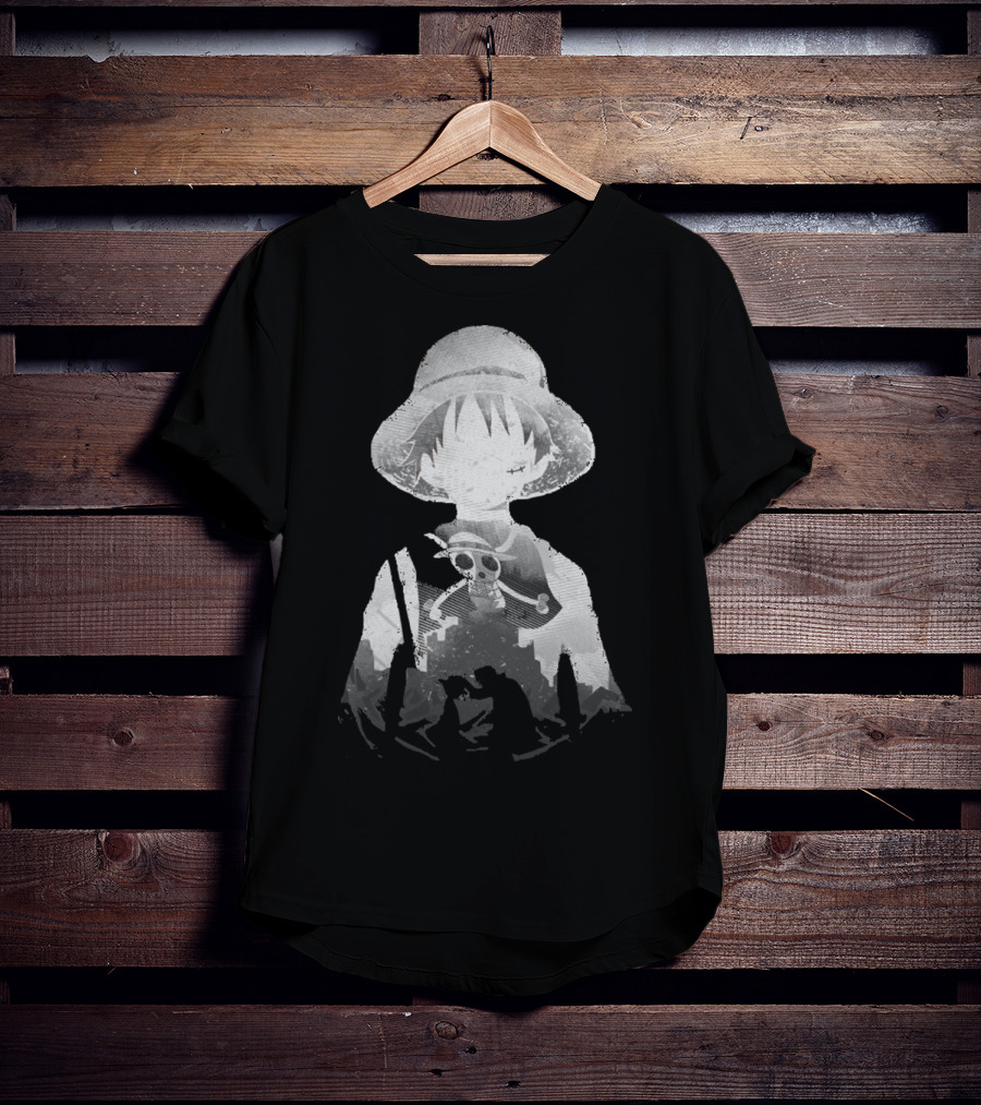 Monochrome Luffy Skull Silhouette Straw Hat Pirate T-Shirt