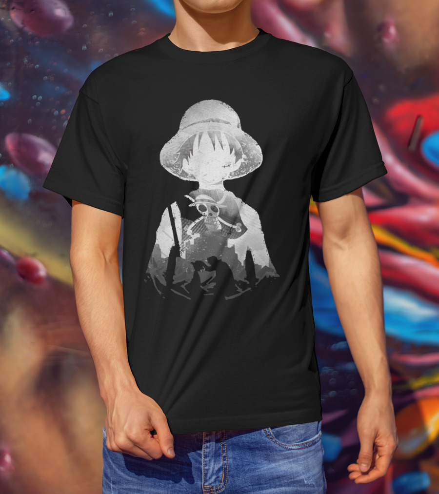 Monochrome Luffy Skull Silhouette Straw Hat Pirate T-Shirt