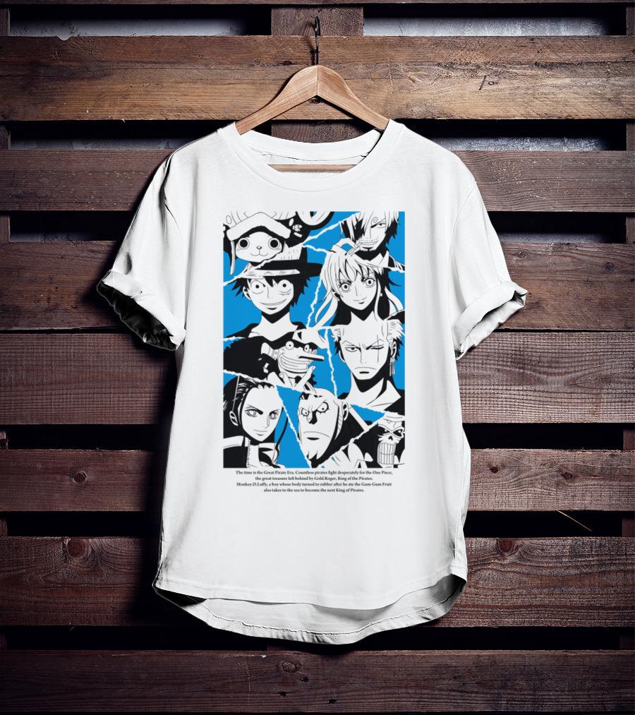 One Piece Straw Hat Pirates Blue Silhouette Montage T-Shirt