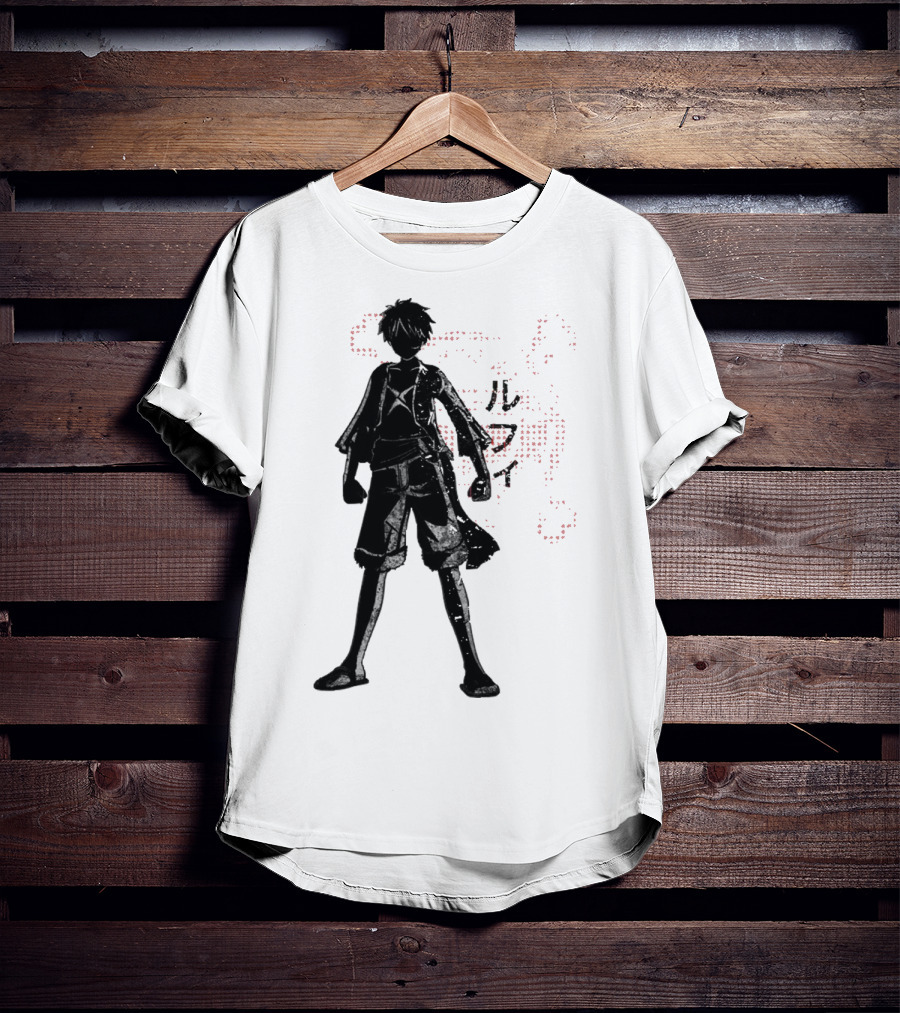 Crimson Luffy Anime Silhouette Kanji T-Shirt