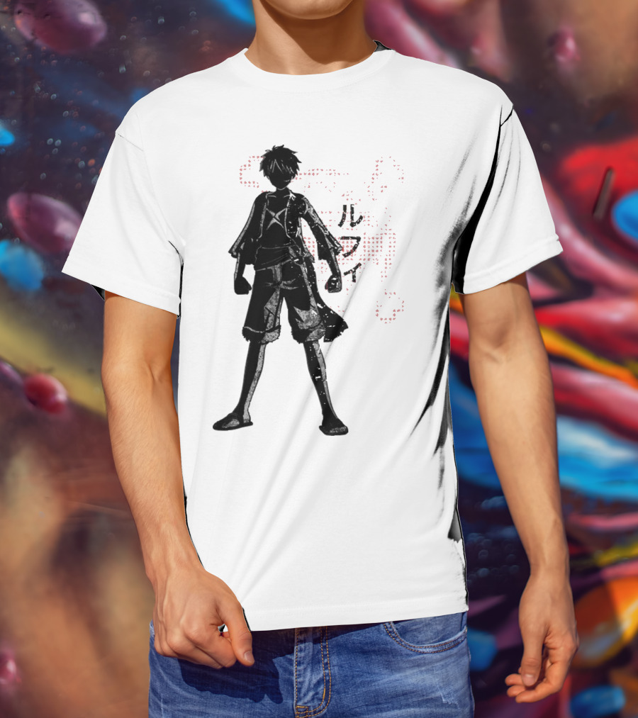 Crimson Luffy Anime Silhouette Kanji T-Shirt