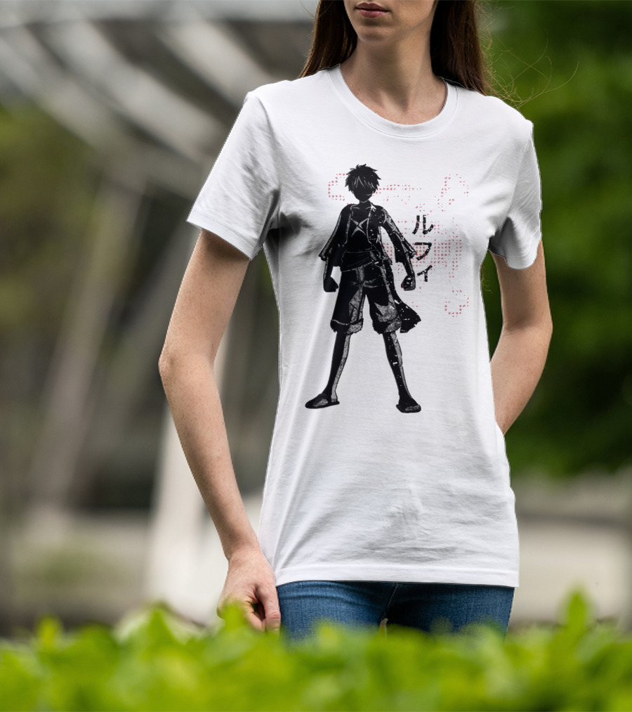 Crimson Luffy Anime Silhouette Kanji T-Shirt