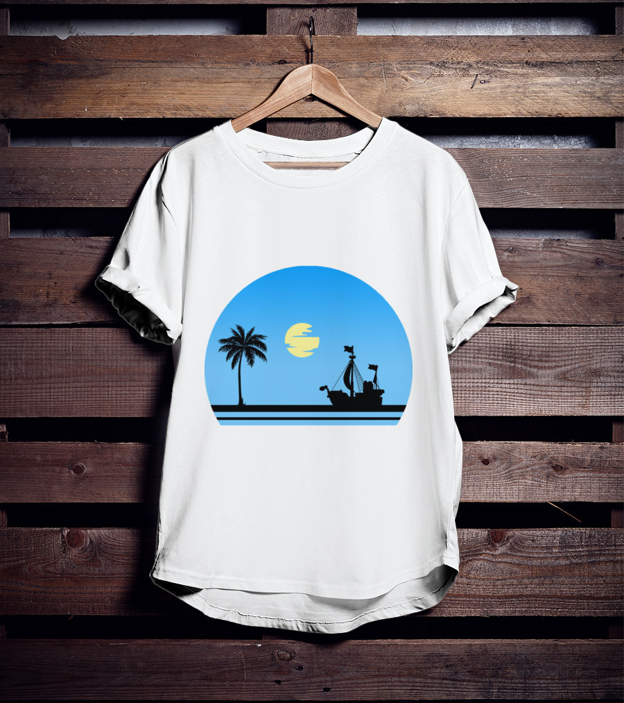 Going Merry Ship Silhouette Sunrise With Palm Tree And Sun T-Shirt