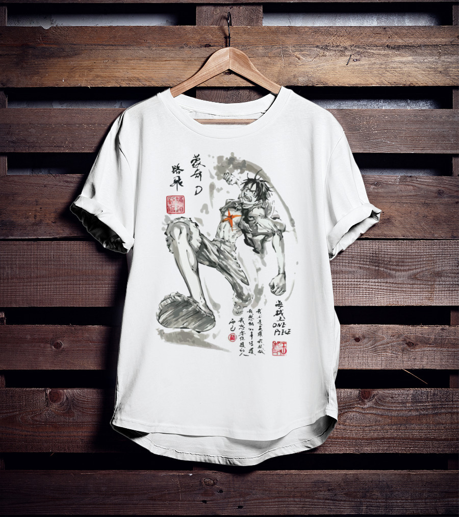 Monkey D. Luffy Watercolor Brushstroke One Piece Art Kanji T-Shirt