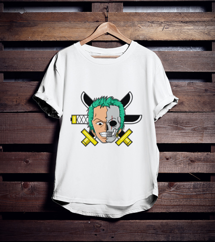 Roronoa Zoro Half Skull Crossed Swords Anime Character T-Shirt