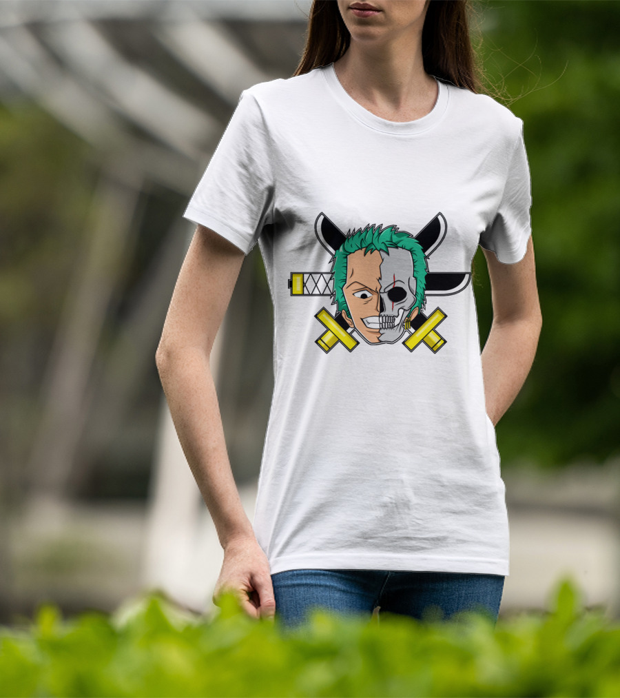 Roronoa Zoro Half Skull Crossed Swords Anime Character T-Shirt