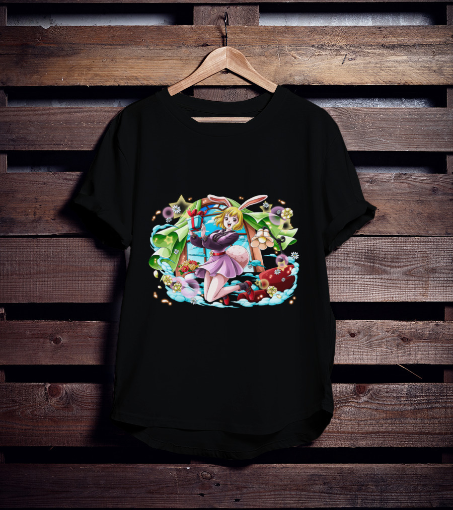 One Piece Girl Festive Bunny With Gift And Flowers T-Shirt