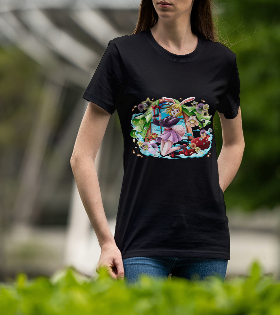 One Piece Girl Festive Bunny With Gift And Flowers T-Shirt
