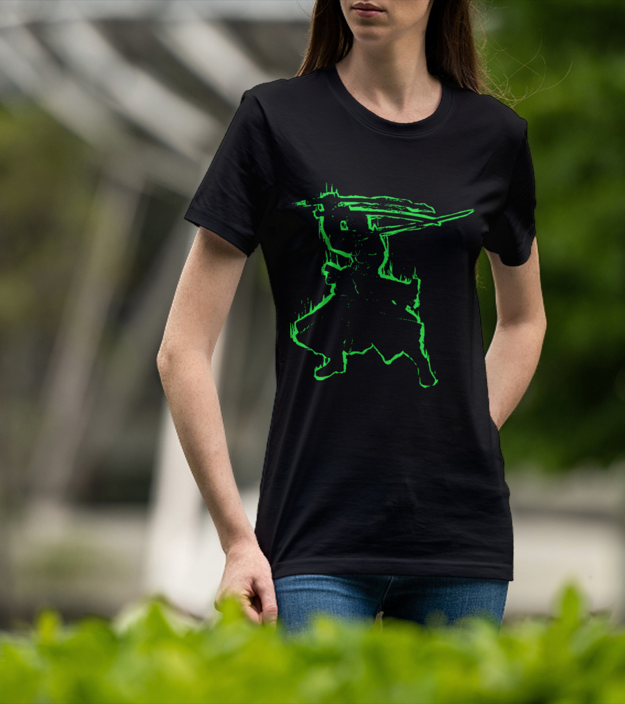 Santoryu Three Sword Style Silhouette In Neon Green T-Shirt