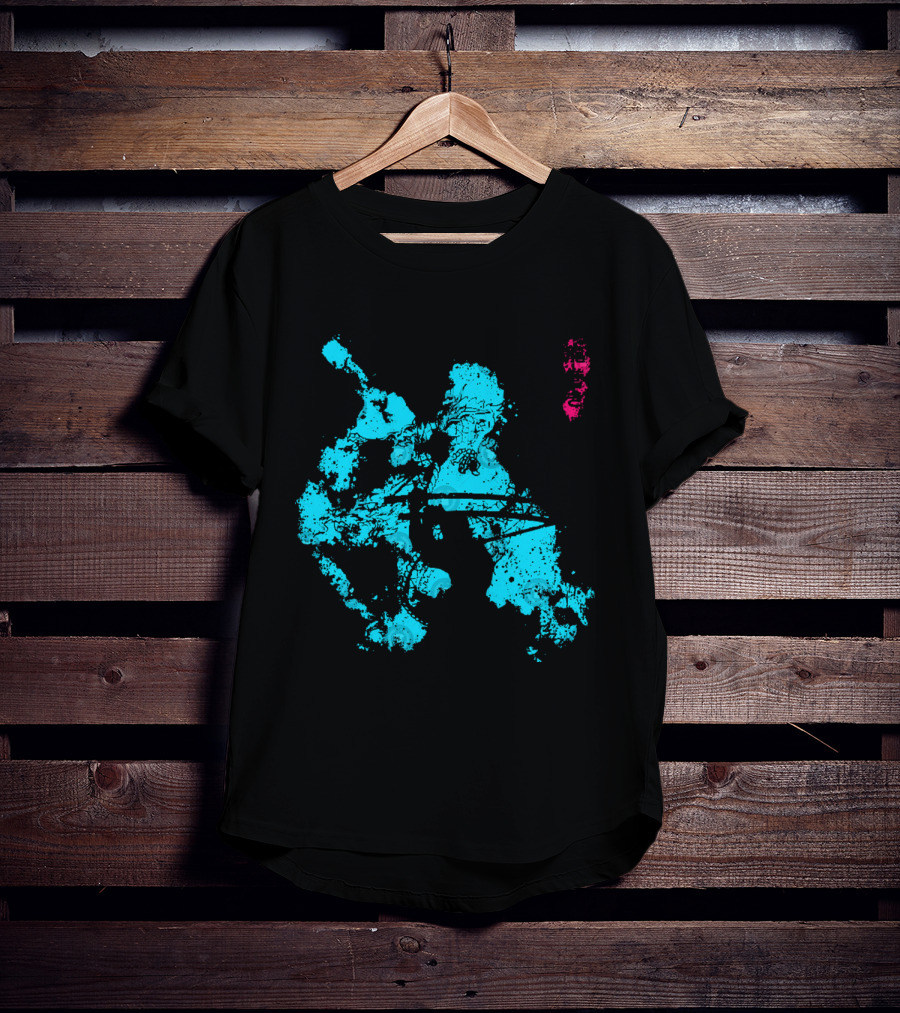 Tastumaki Splatter Art Print In Vibrant Teal And Magenta T-Shirt