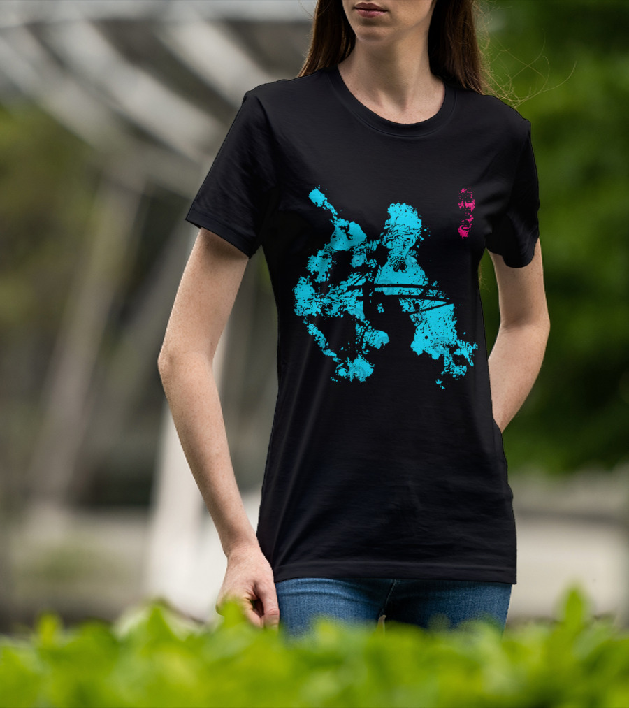 Tastumaki Splatter Art Print In Vibrant Teal And Magenta T-Shirt