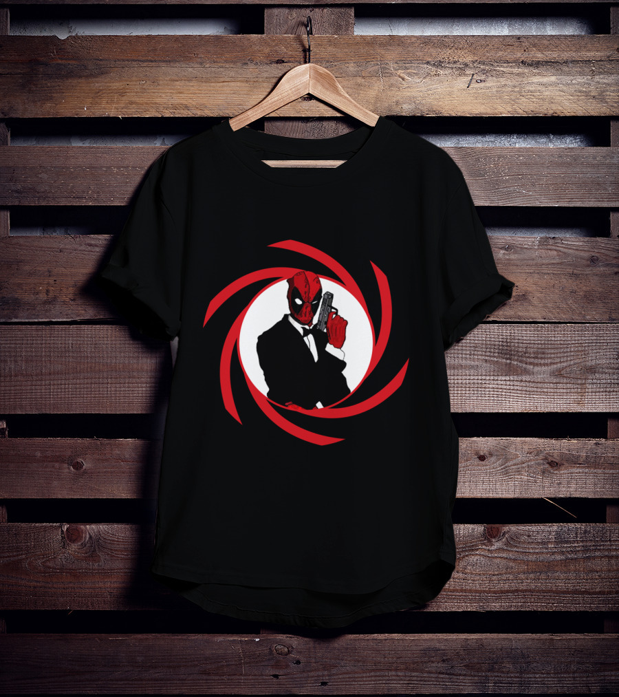 Deadpool Bond In Red Spy Spiral Suit With Gun T-Shirt
