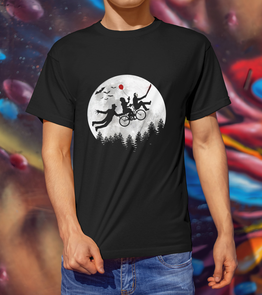 Halloween Horror Movies Icons Under Full Moon T-Shirt