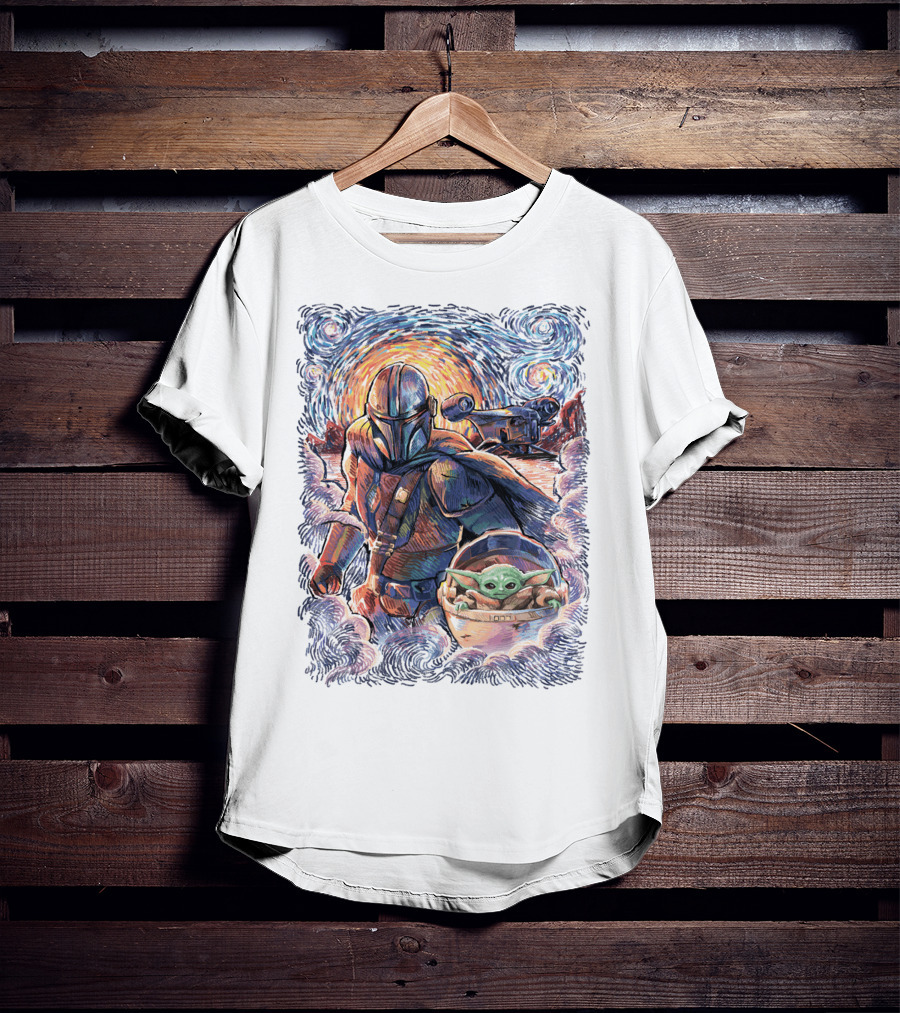 Star Wars Mandalorian Starry Night Grogu Painting T-Shirt