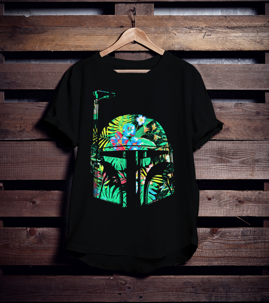 Tropical Floral Boba Fett Helmet T-Shirt