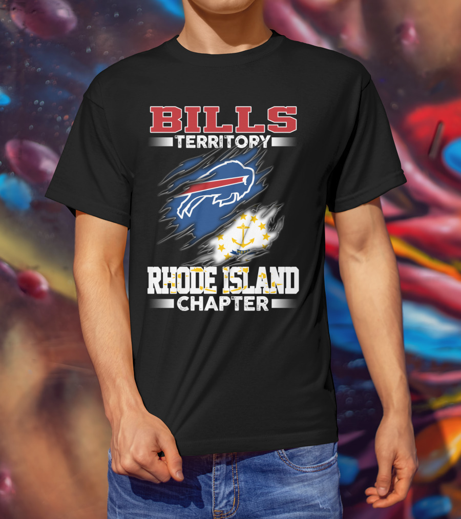 BILLS Territory Rhode Island Chapter Logo With Buffalo And State Flag T-Shirt