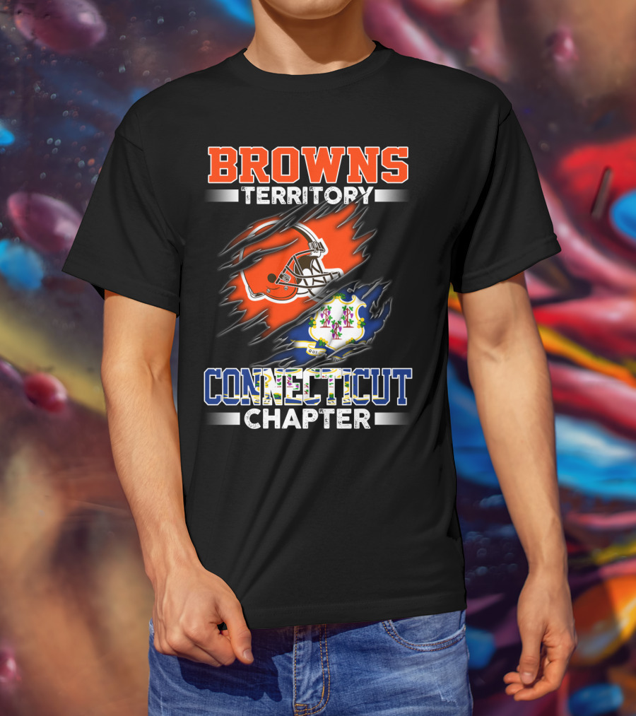 Browns Territory Connecticut Chapter Football Helmet Emblem State Flag T-Shirt
