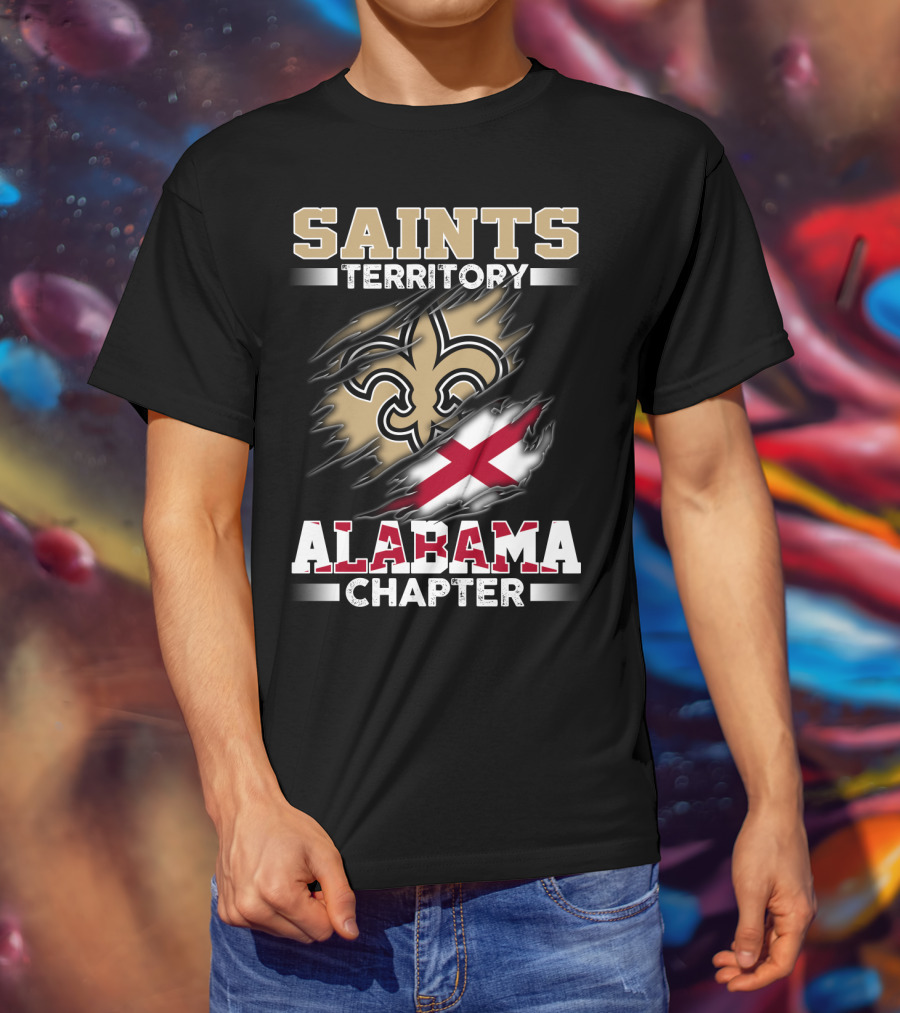 Saints Territory Alabama Chapter Fleur-De-Lis Cross Flag T-Shirt