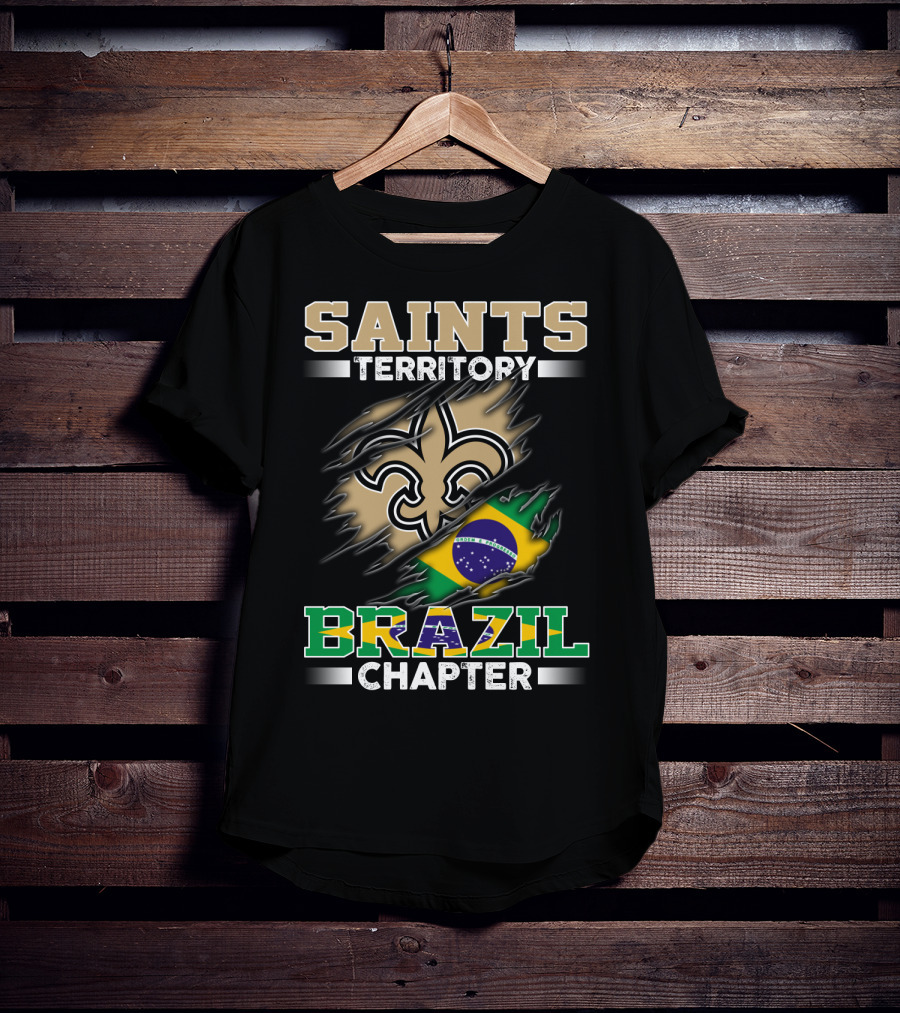 Saints Territory Brazil Chapter Fleur-De-Lis Brazilian Flag T-Shirt