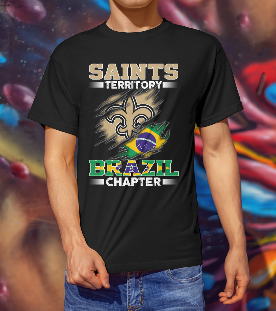 Saints Territory Brazil Chapter Fleur-De-Lis Brazilian Flag T-Shirt