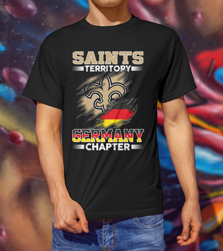 Saints Territory Germany Chapter Fleur-De-Lis German Flag Ripping T-Shirt