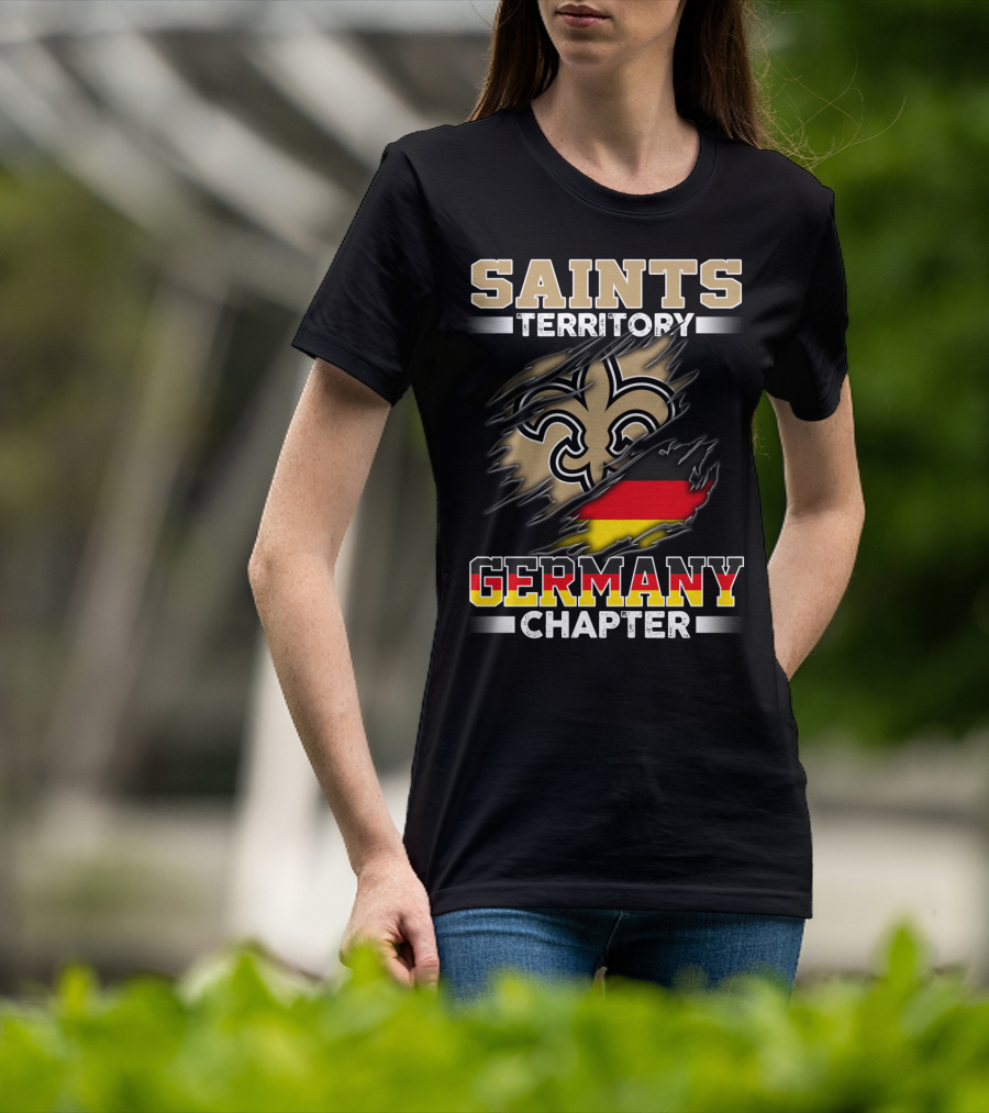 Saints Territory Germany Chapter Fleur-De-Lis German Flag Ripping T-Shirt