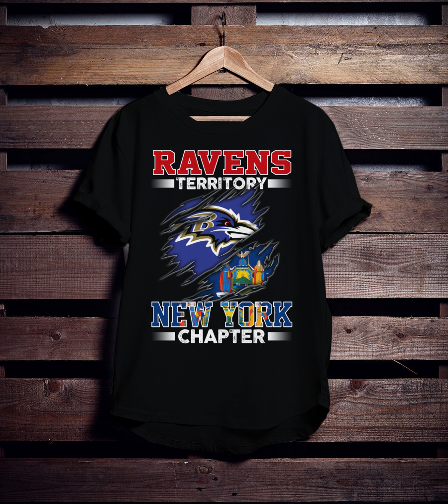 Ravens Territory New York Chapter Baltimore Ravens Logo And New York State Flag T-Shirt