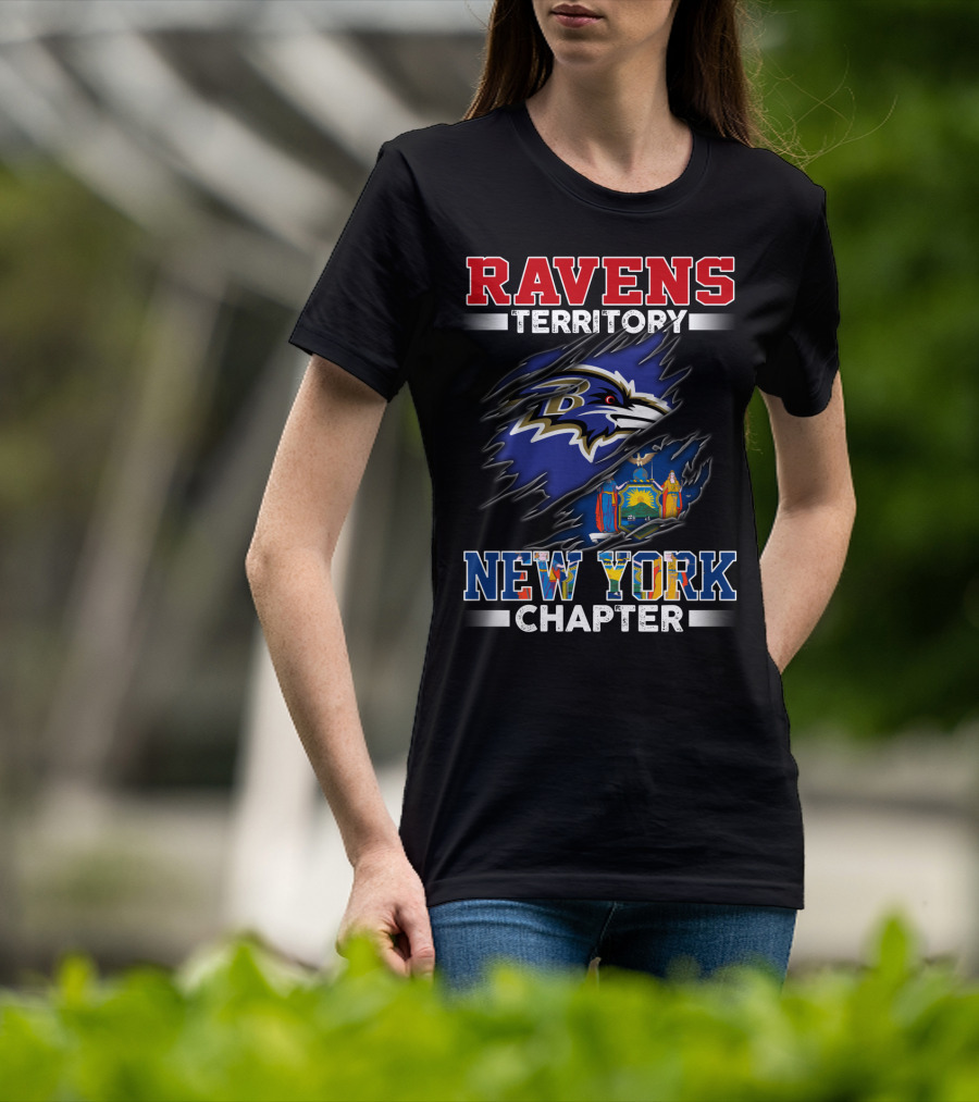 Ravens Territory New York Chapter Baltimore Ravens Logo And New York State Flag T-Shirt