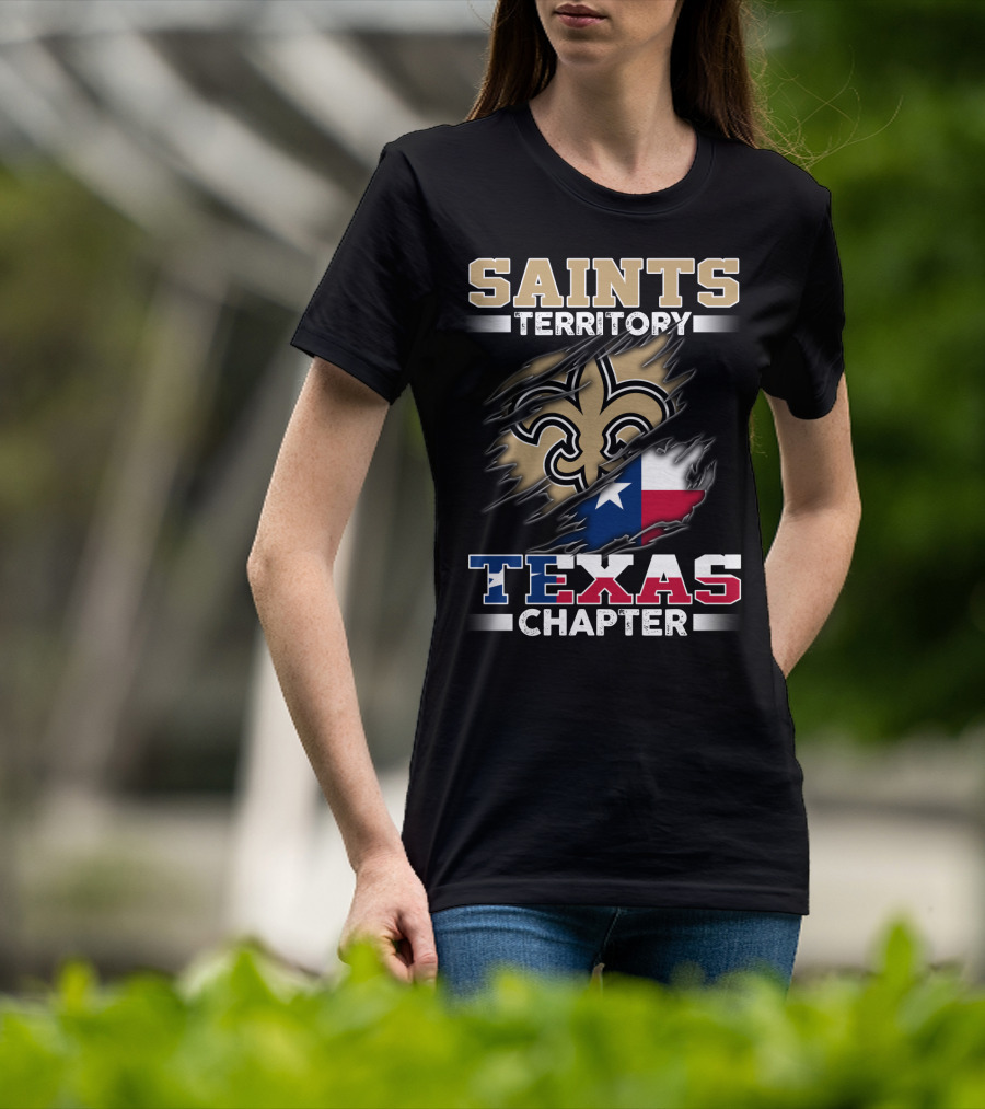 Saints Territory Texas Chapter Fleur-De-Lis And Texas Flag Integration T-Shirt