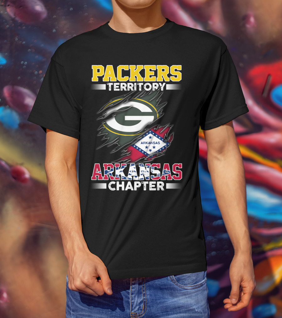 Packers Territory Arkansas Chapter Green Bay Logo Arkansas Flag T-Shirt