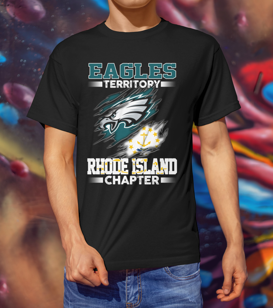 Eagles Territory Rhode Island Chapter Logo With Philadelphia Eagles And Rhode Island State Flag Elements T-Shirt