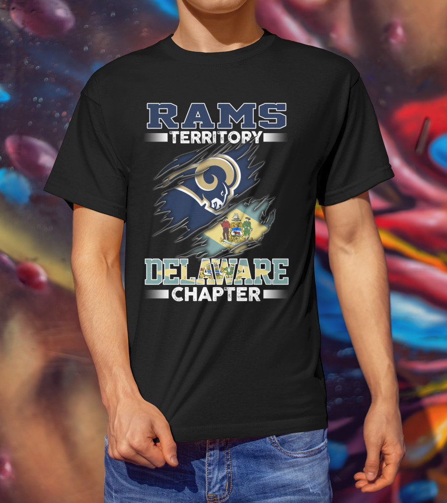 Rams Territory Delaware Chapter Fan Emblem With State Flag And Iconic Team T-Shirt