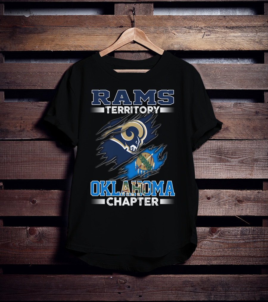 Rams Territory Oklahoma Chapter Blue And Gold Design With Torn State Flag T-Shirt