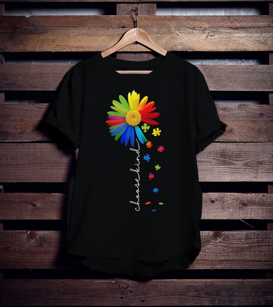 Choose Kind Rainbow Flower With Puzzle Pieces T-Shirt