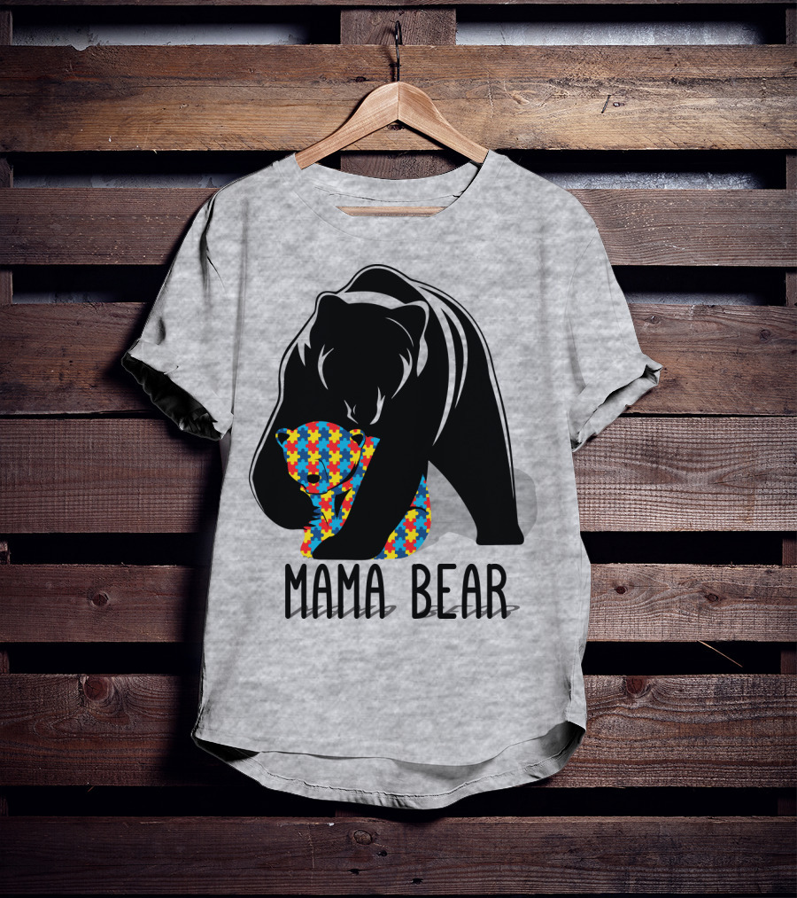 Mama Bear Autism Puzzle Bear Hug T-Shirt