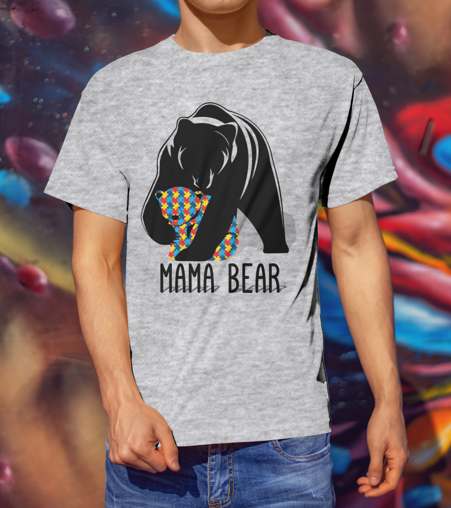 Mama Bear Autism Puzzle Bear Hug T-Shirt