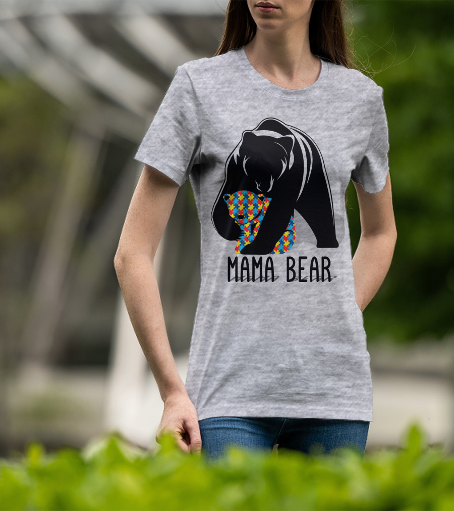 Mama Bear Autism Puzzle Bear Hug T-Shirt