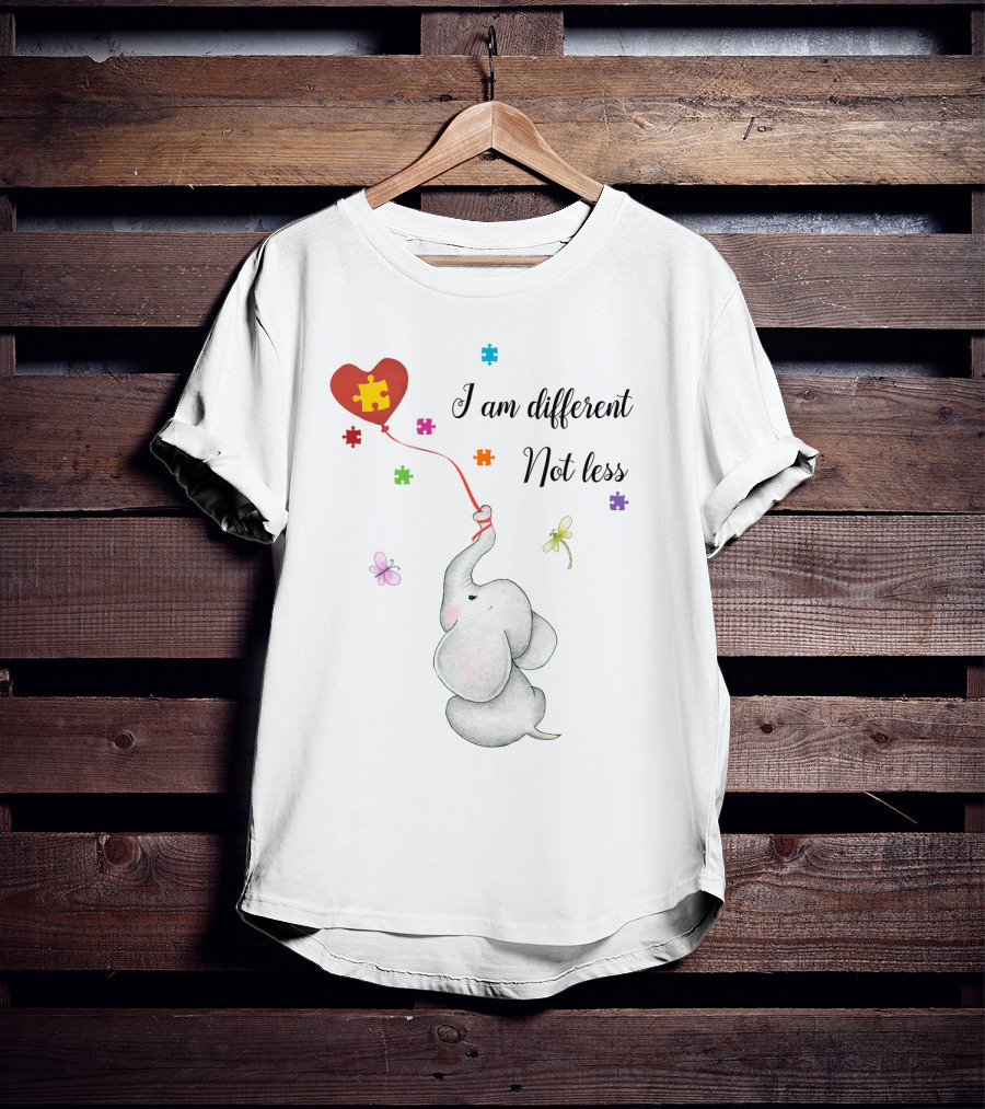 I Am Different Not Less Elephant Puzzle Heart Balloon Autism T-Shirt