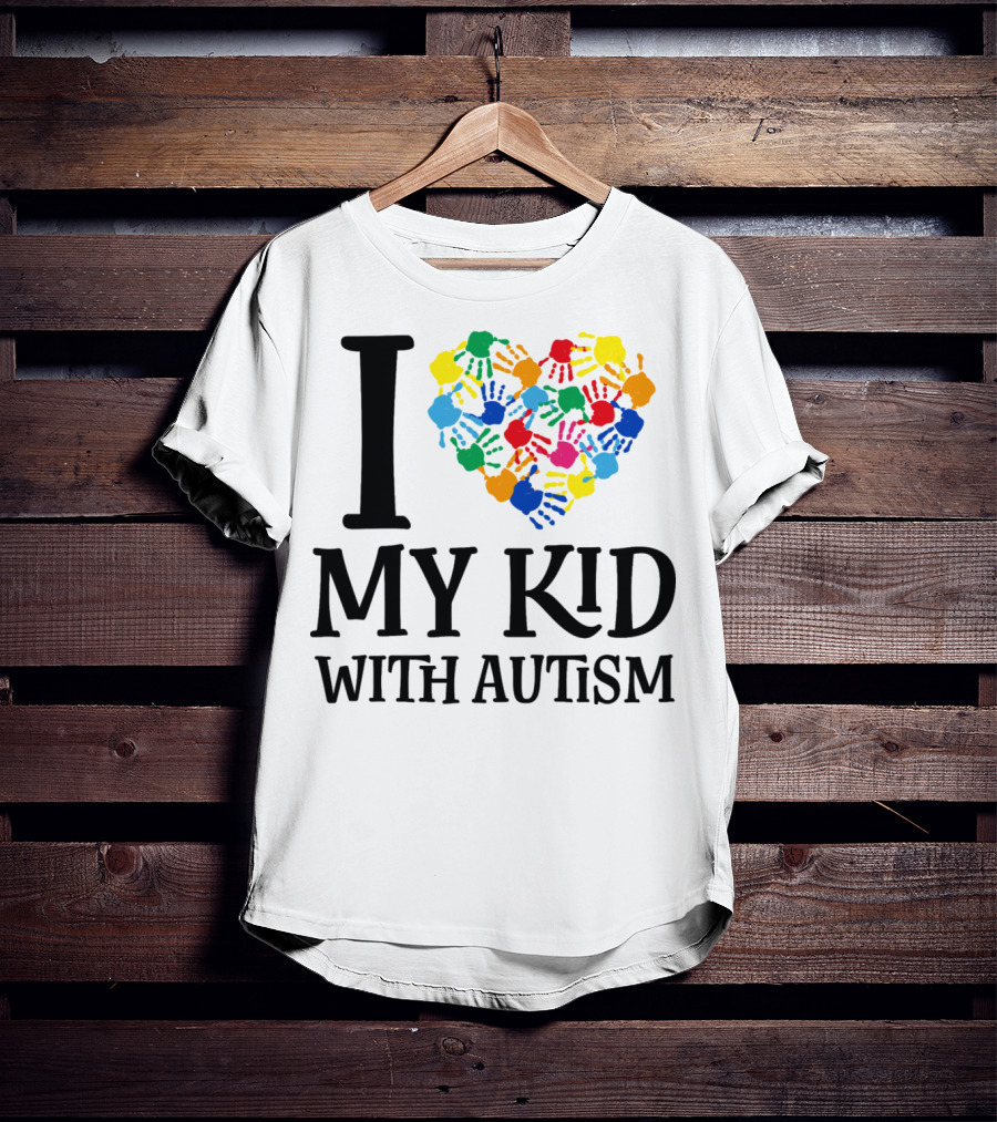 I Heart My Kid With Autism Multicolor Handprints T-Shirt