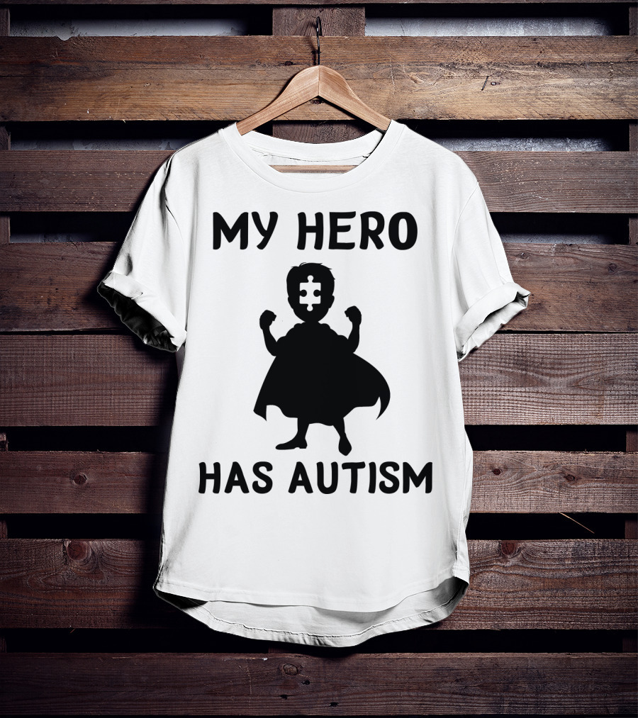 My Hero Has Autism Silhouette With Puzzle Piece Face T-Shirt