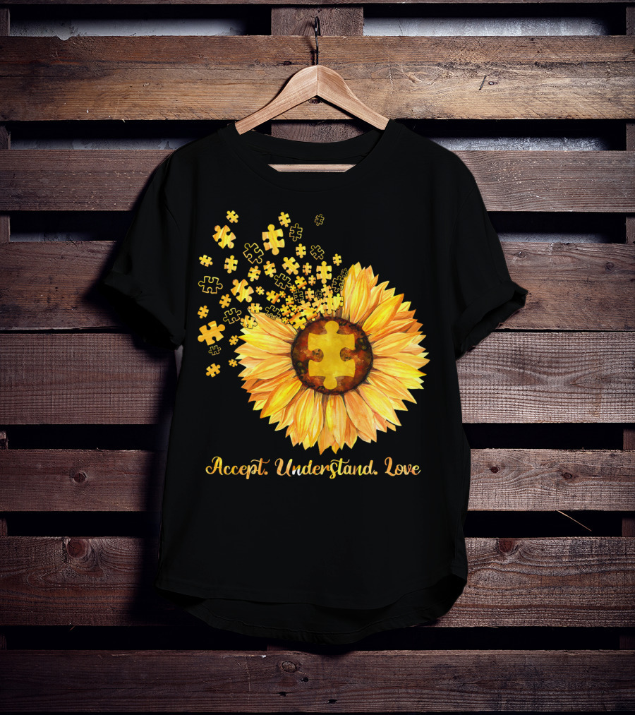 Sunflower Puzzle Pieces Accept Understand Love T-Shirt