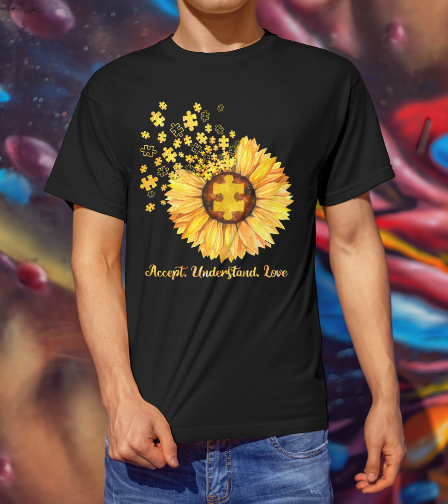 Sunflower Puzzle Pieces Accept Understand Love T-Shirt
