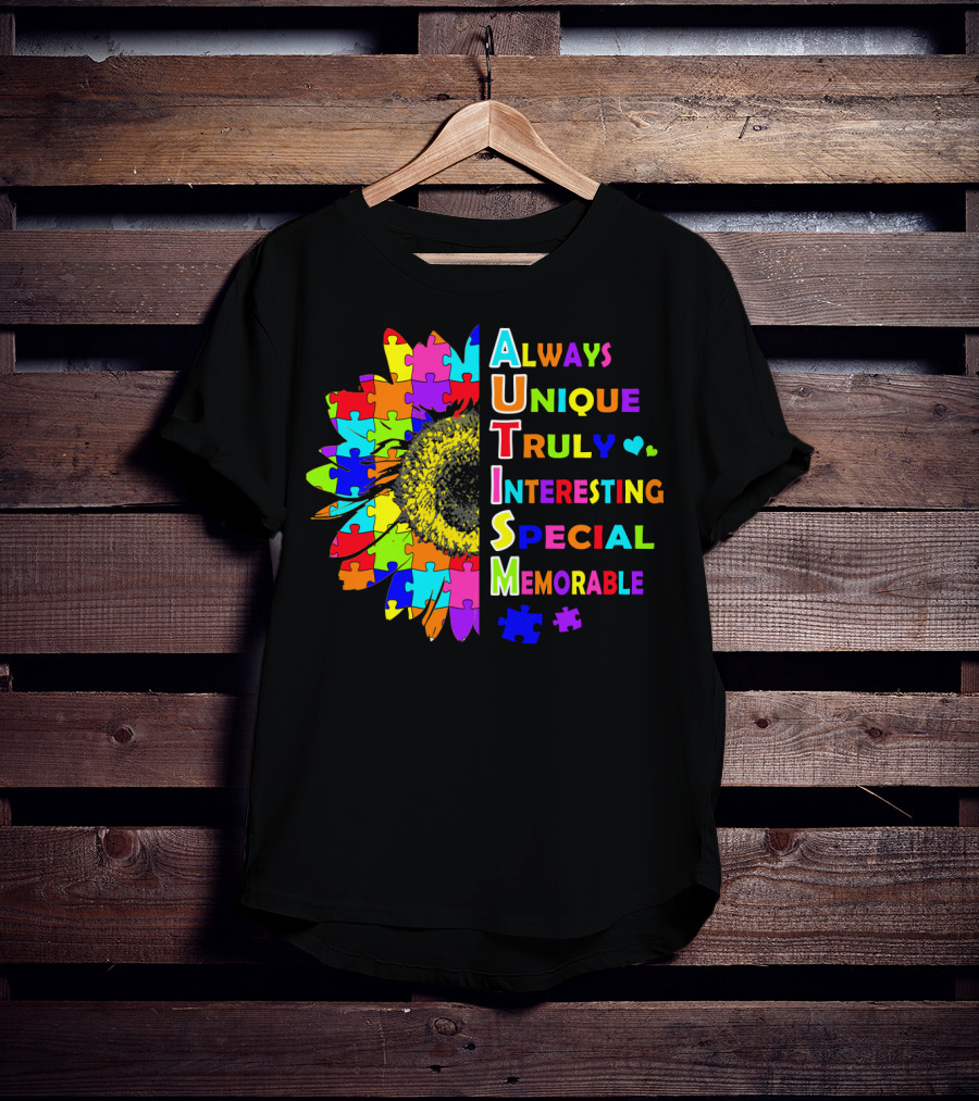 Autism Always Unique Truly Interesting Special Memorable Puzzle Sunflower T-Shirt