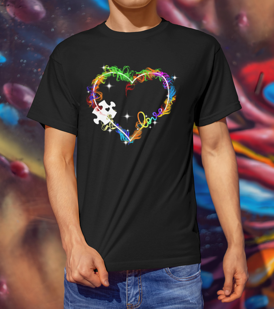 Love Heart Rainbow Puzzle Autism T-Shirt