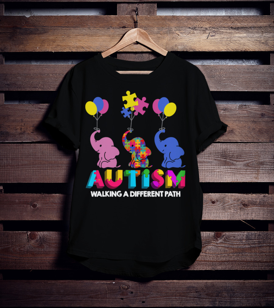 Autism Walking A Different Path Colorful Elephants And Balloons T-Shirt